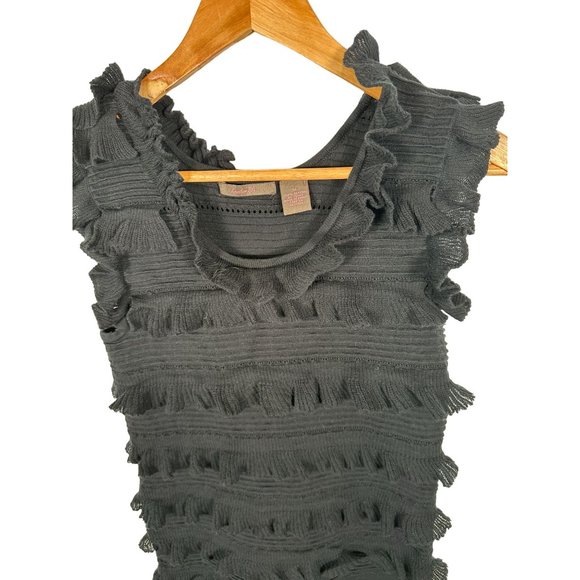 Vintage Y2K Womens Top Black Sleeveless Medium Heather B Ruffled Knit Cotton - Picture 8 of 11